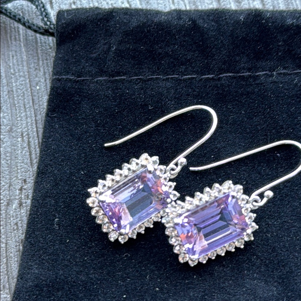Elegant Silver, Amethyst and Zircon Drop Earrings